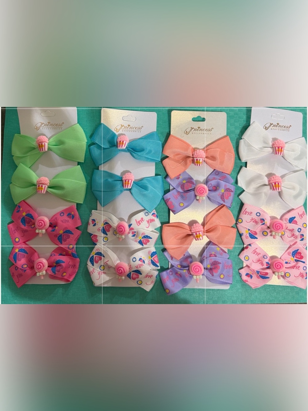 Kids Hair Bows - Mint Green & Pink Set